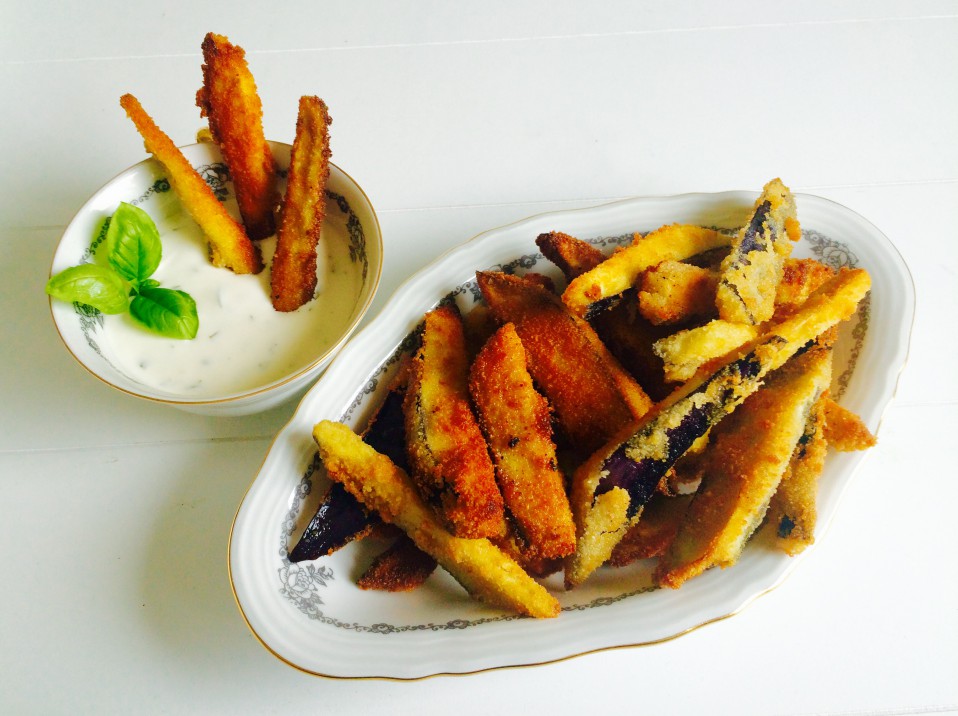aubergine frietjes met yoghurt-basilicummayonaise