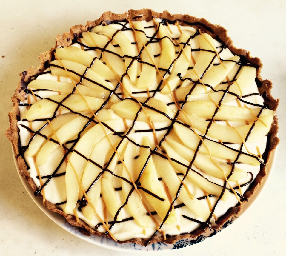 taart met mascarpone, peren en chocolade